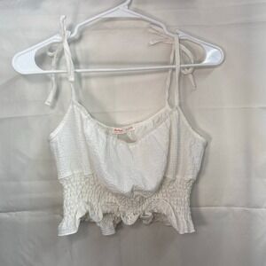 ROMWE‎ women's cream tie strap cropped stretch ruffle summer tank top textured L
